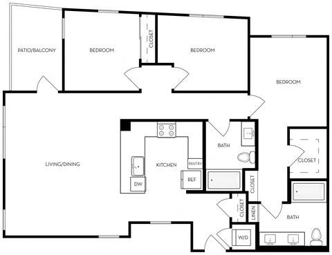 C1 1,387 Sq.Ft. without closet Floor Plan at Exhibit at J Town, San Jose, CA